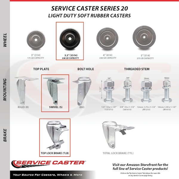 3.5 Inch SS Soft Rubber Swivel Top Plate Caster with Brake